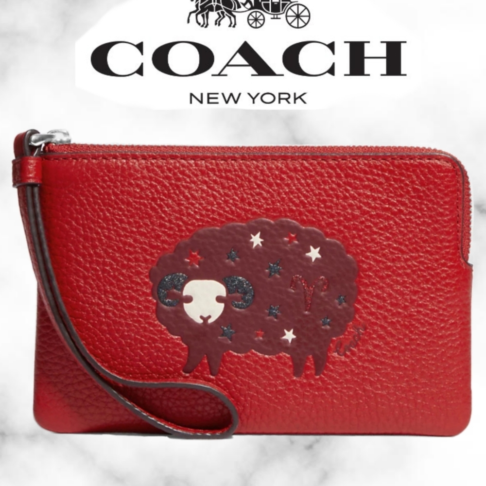 Coach Corner Zip Wristlet With Aries